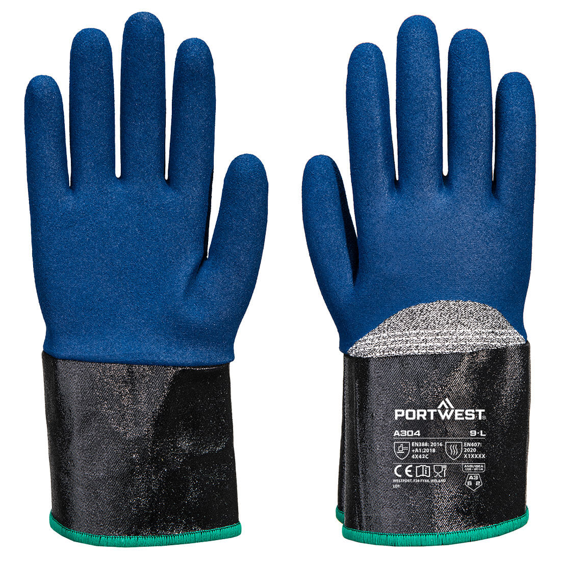 Portwest Grip C13 Nitrile Foam Extend Cuff Glove - Grey/Blue - A304G4R