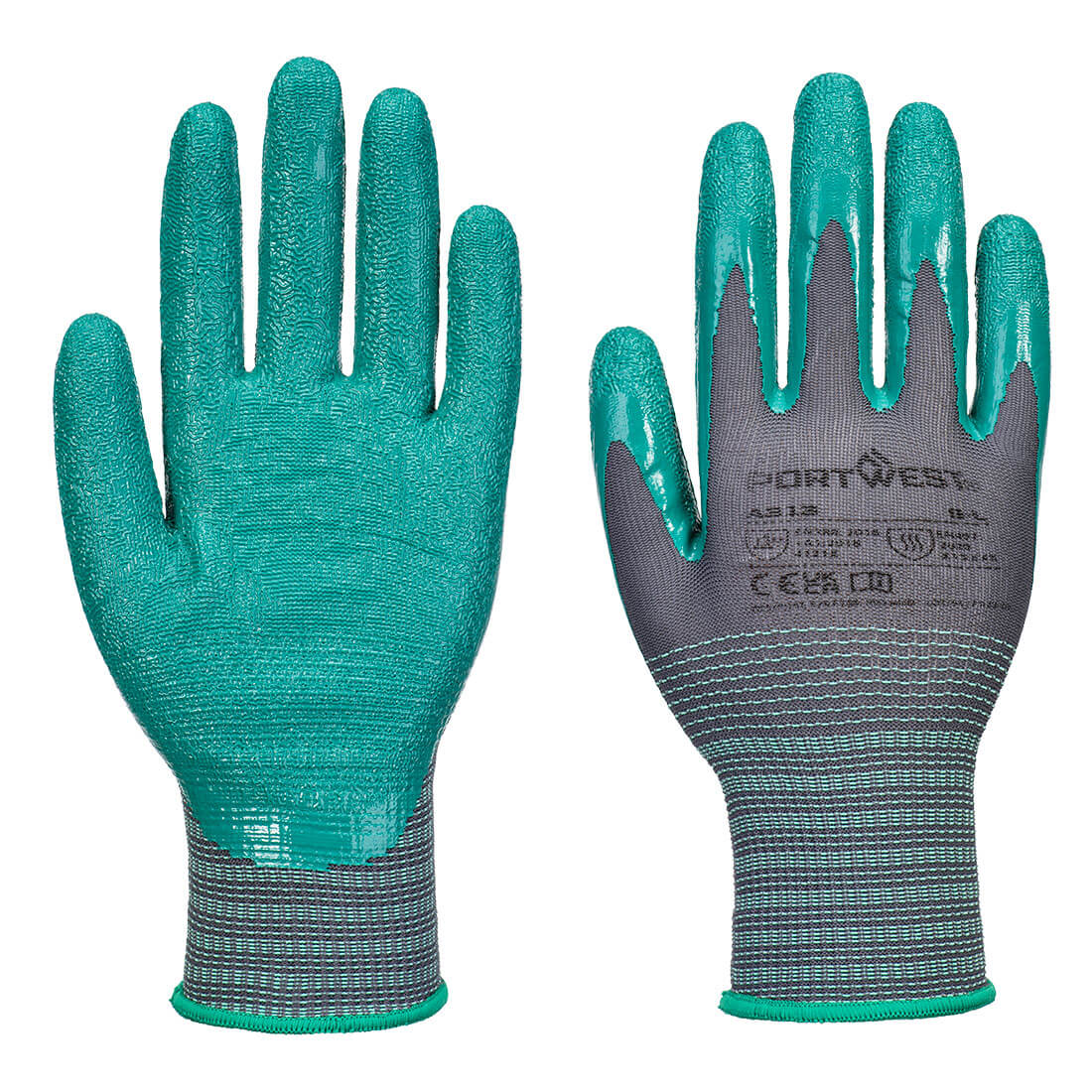 Portwest Grip 15 Nitrile Crinkle Glove - Grey/Green - A313G3R