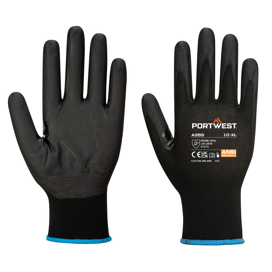 Portwest Grip 15 Nitrile Foam Touchscreen Glove - Black - A355K8R