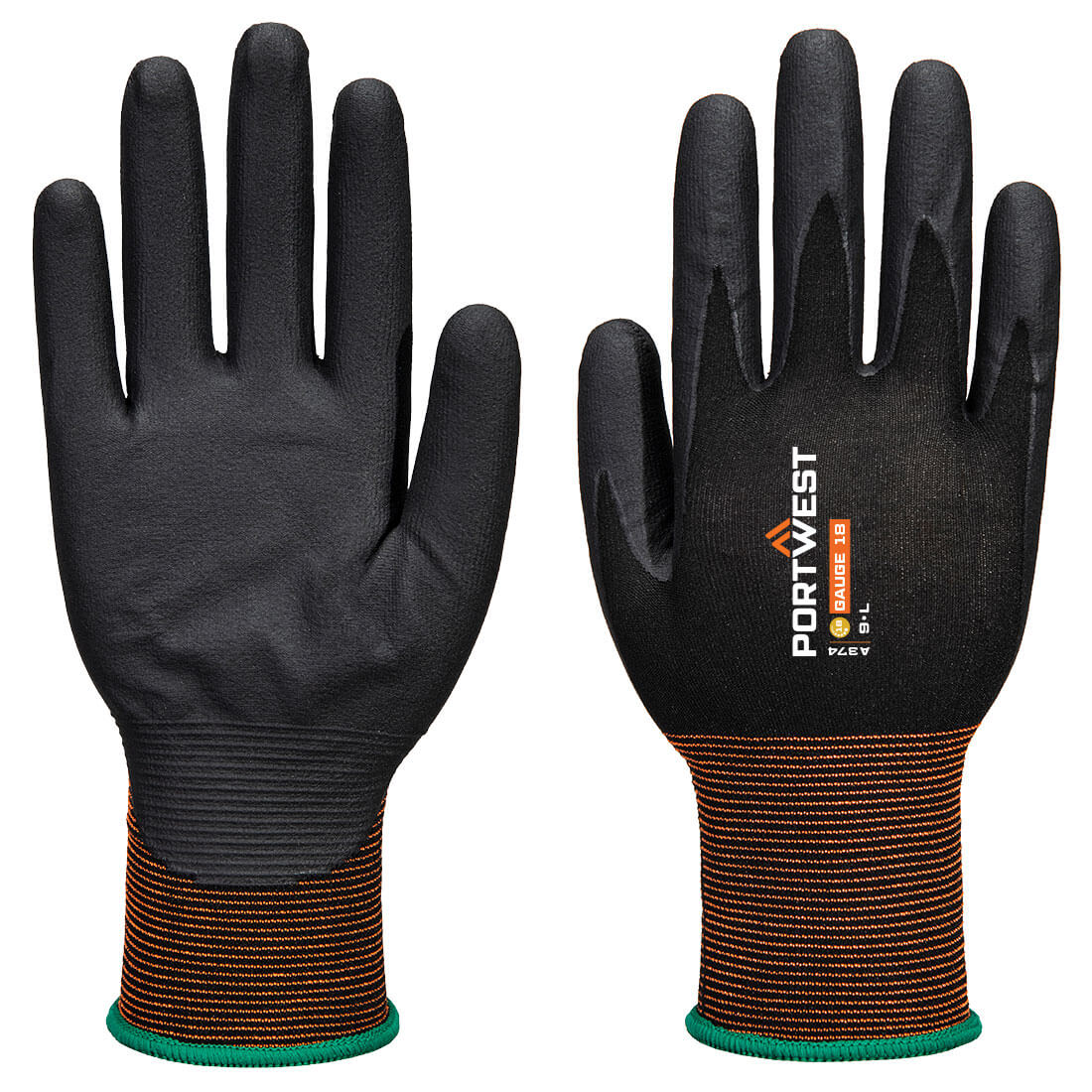 Portwest GP Grip 18 Nitrile Micro Foam Glove - Black - A374K8R