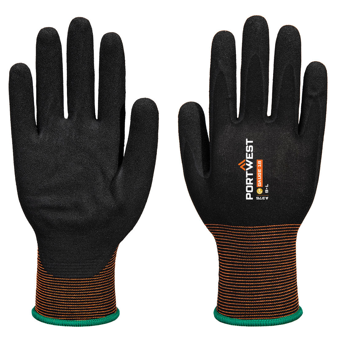 Portwest GP Grip 18 Nitrile Smooth/Sandy Glove - Black - A375K8R