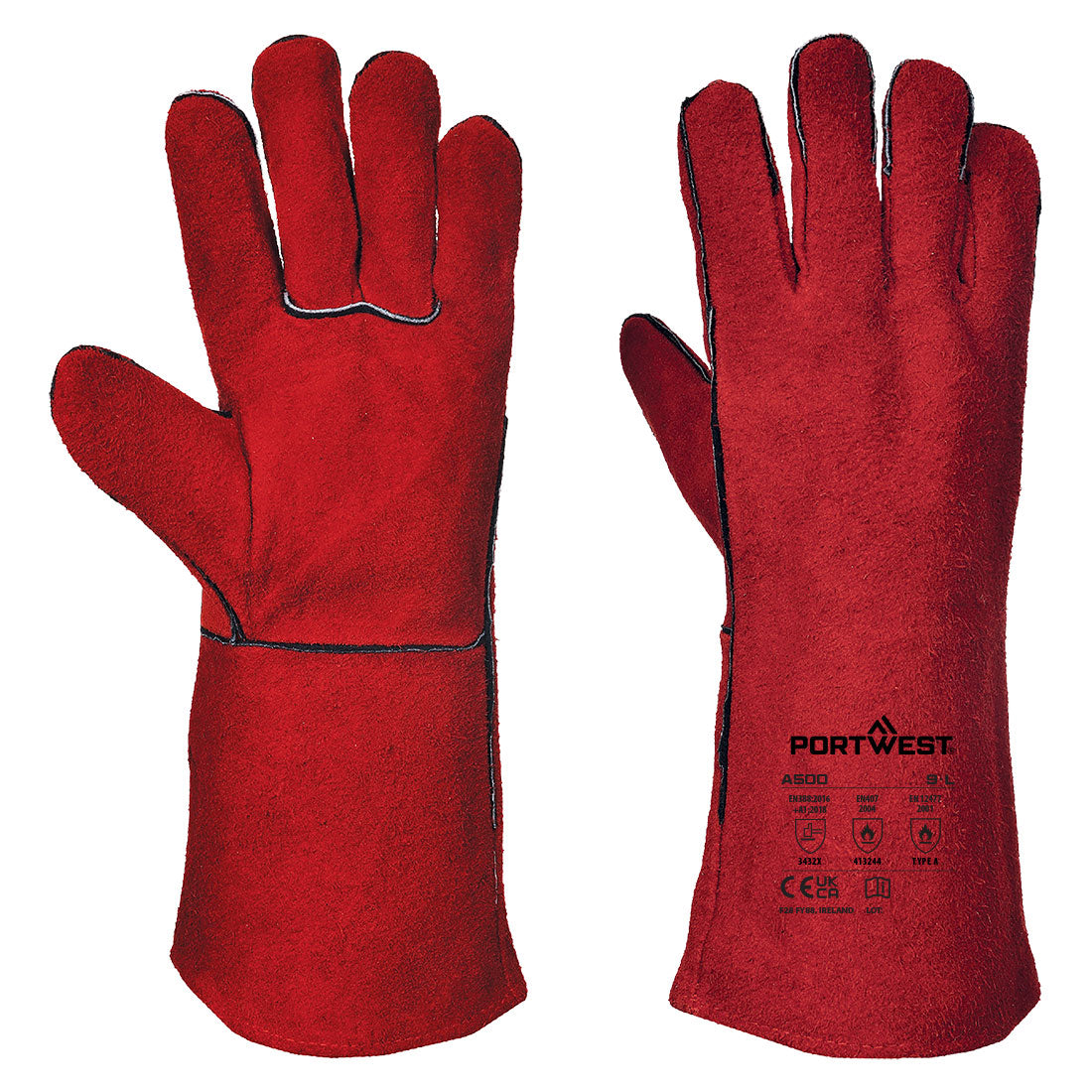 Portwest Welders 210 Split Leather Red Gauntlet - Red - A500RER