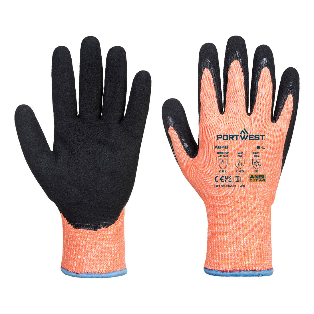 Portwest Cold D13 Nitrile Viz-Tex Cut Glove - Orange/Black - A646O8R