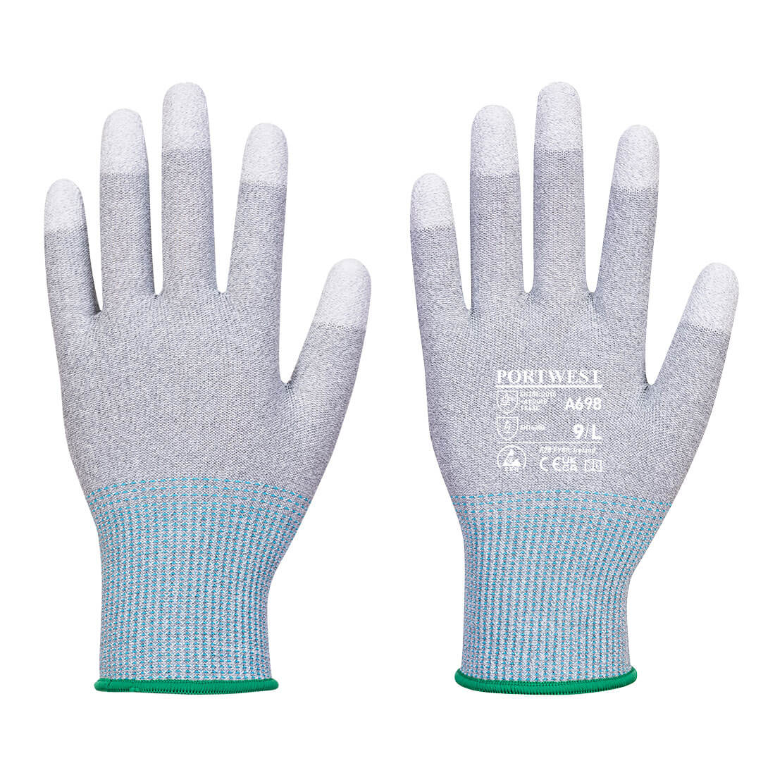 Portwest MR13 ESD PU Fingertip Glove - Grey/White - A698G6R
