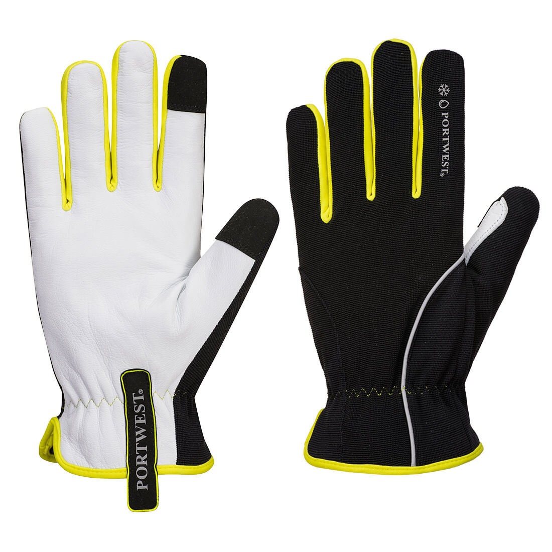 Portwest PW3 Mechanic 160 Leather Palm Cold Glove - Black/Yellow - A776BKY