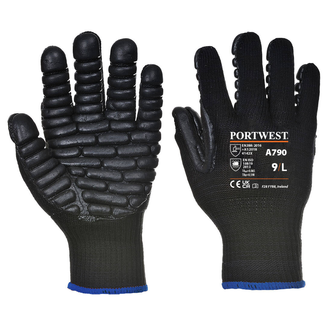 Portwest Anti-Vibration 10 Rubber Chloroprene Glove - Black - A790BKR
