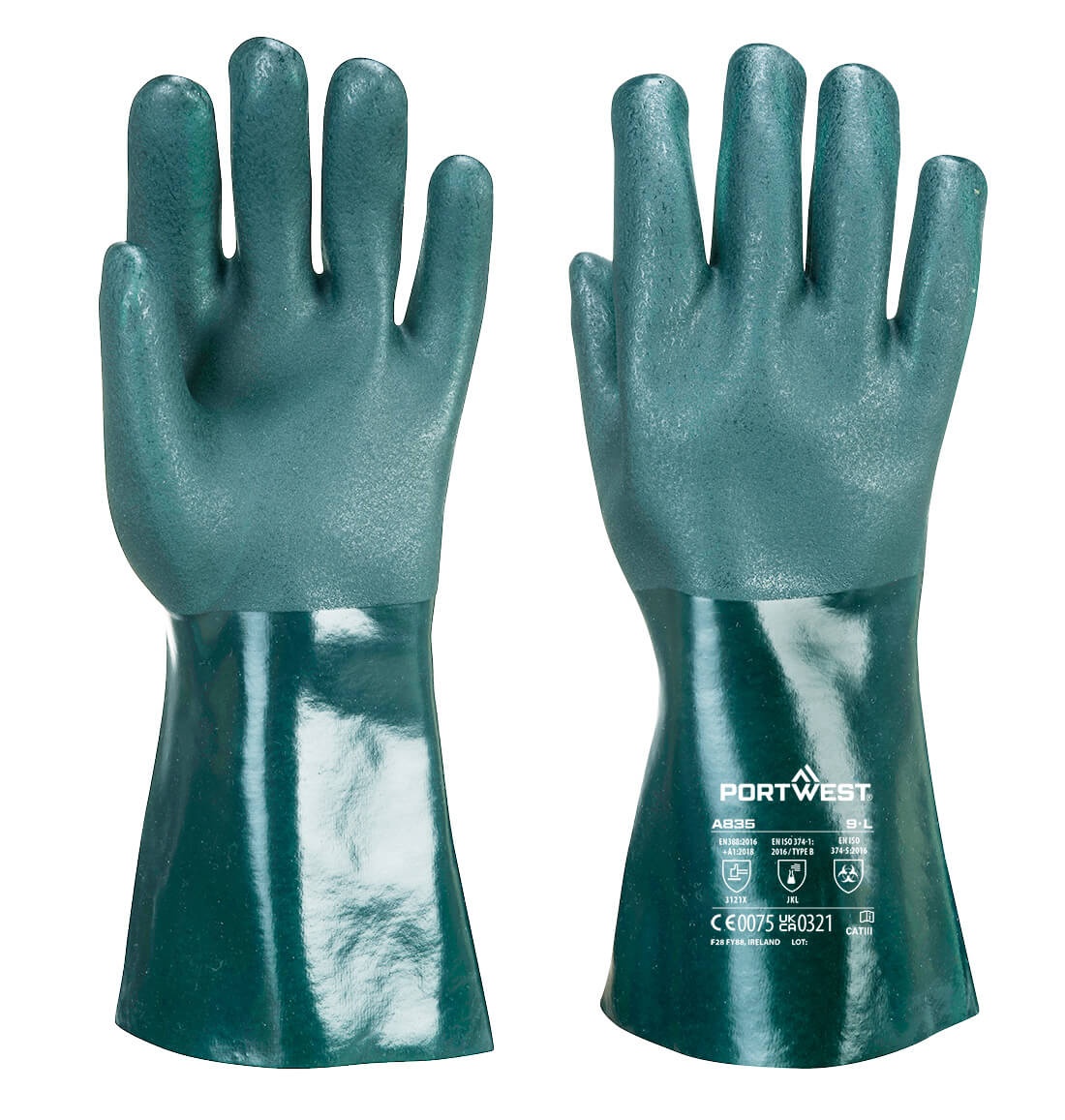 Portwest Chem 350 PVC Double Dipped Gauntlet - Green - A835GNR