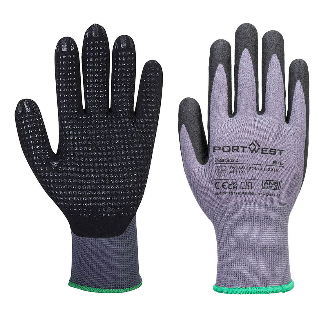 Portwest Grip 15 Nitrile Sandy Dotted Essential Multipack (Pk12) - Grey/Black - AB351G8R