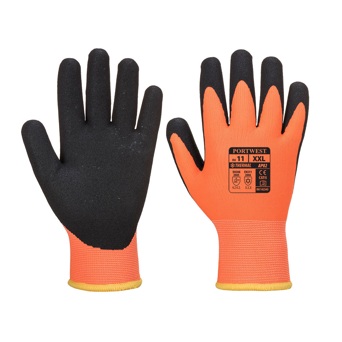 Portwest Cold 10 Nitrile Sandy Liquid Repellent Glove - Orange/Black - AP02O8R