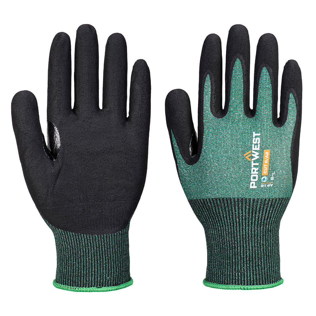 Portwest SG Cut B18 Nitrile Glove - Green/Black - AP15E8R