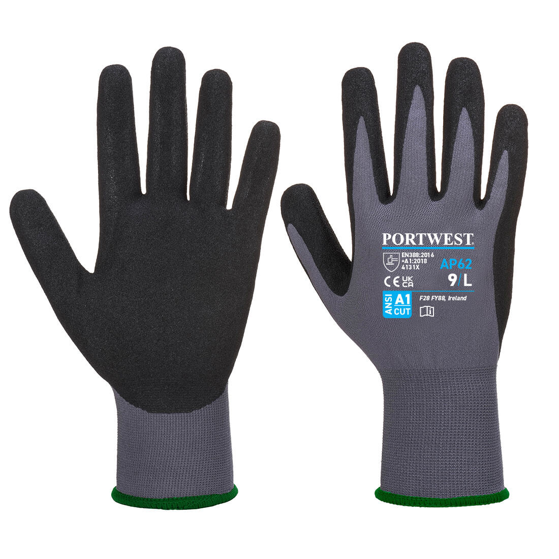 Portwest Grip 15 Nitrile Sandy Aqua Glove  - Grey/Black - AP62G8R