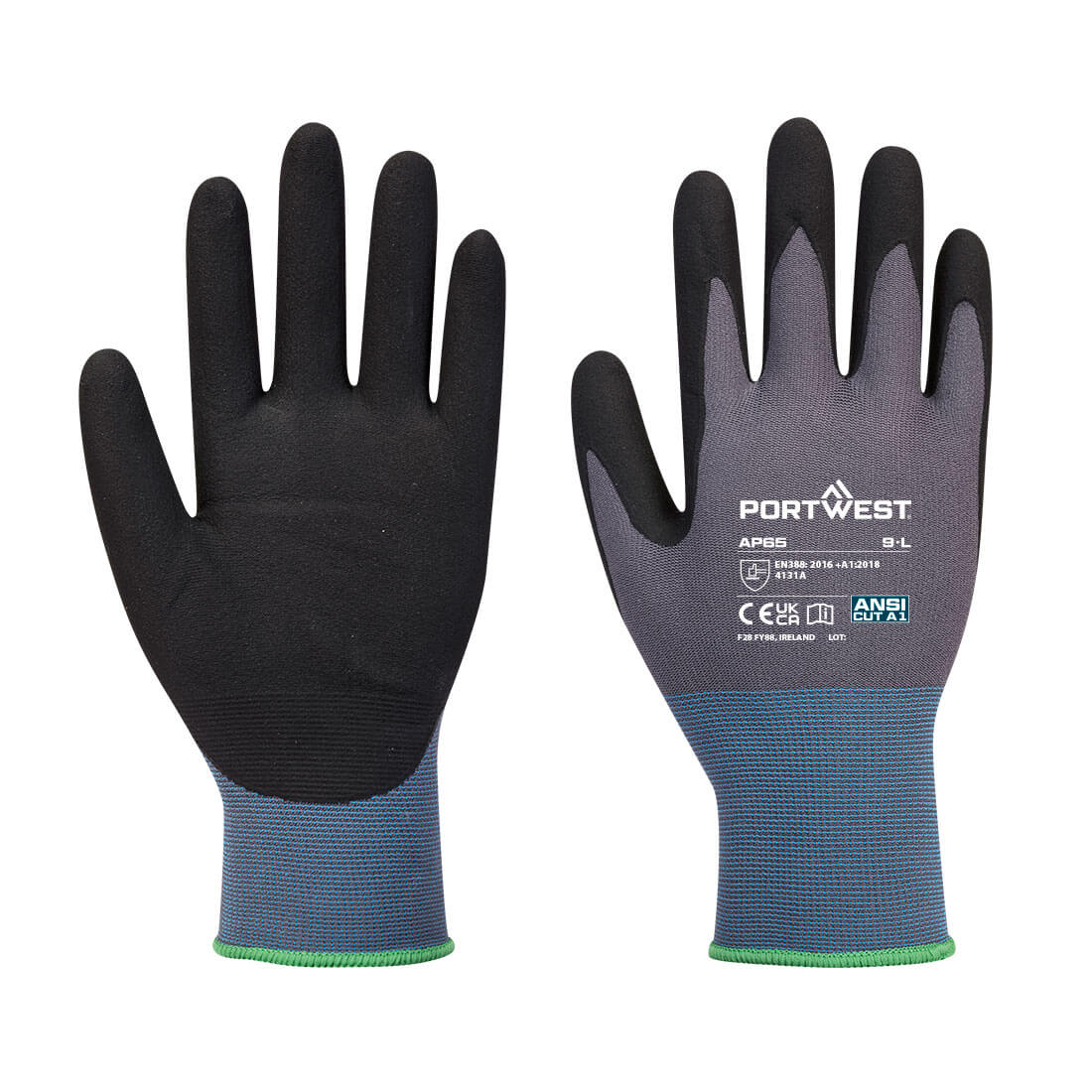 Portwest Grip 15 Nitrile Foam Texpel Glove - Black/Grey - AP65K7R