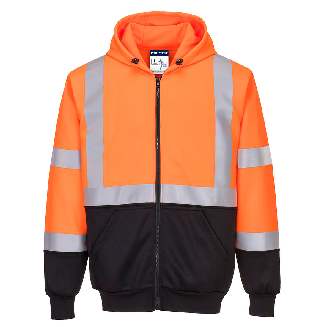 Portwest Hi-Vis Contrast Zipped Hoodie - Orange/Black - B315OBR