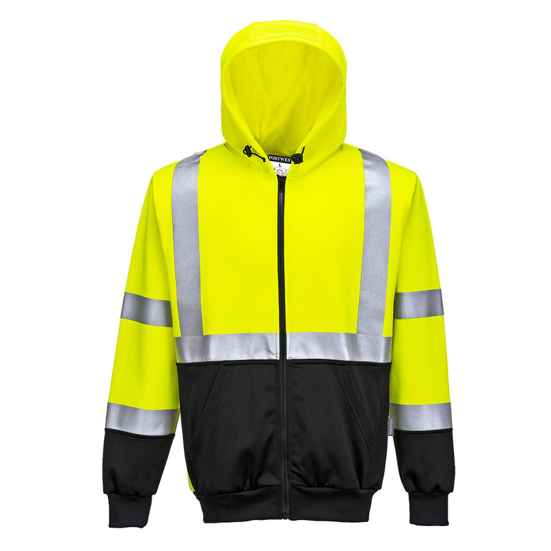 Portwest Hi-Vis Contrast Zipped Hoodie - Yellow/Black - B315YBR