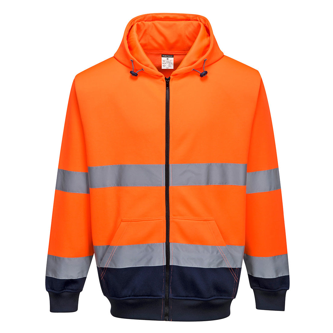 Portwest Hi-Vis Contrast Zipped Hoodie - Orange/Navy - B317ONR