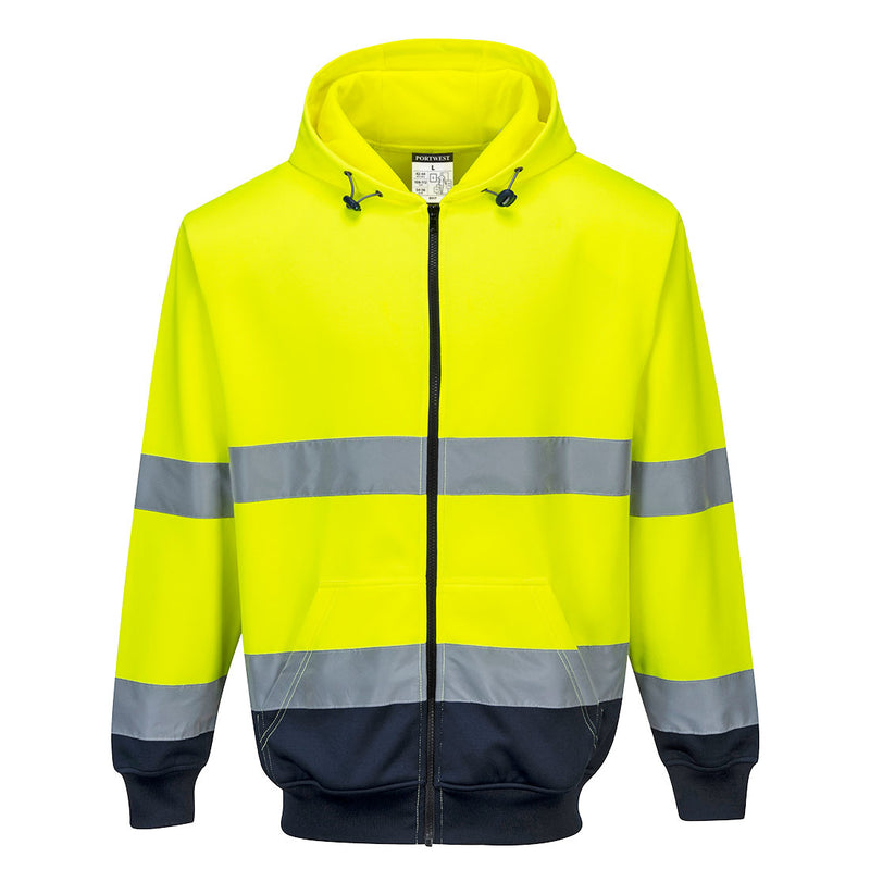 Portwest Hi-Vis Contrast Zipped Hoodie - Yellow/Navy - B317YNR