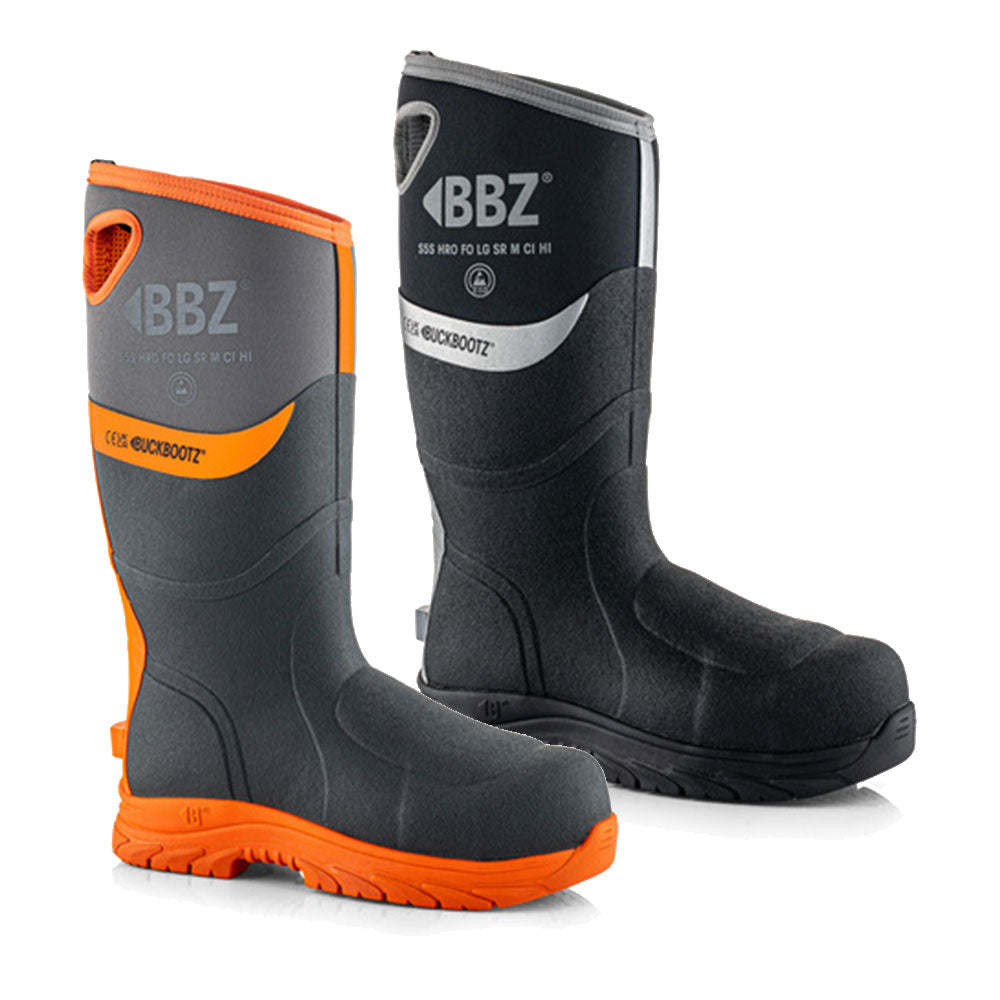 Buckbootz BBZ9000 Safety Wellington – Metatarsal Protection (Grey/Hi-Vis Orange & Black)