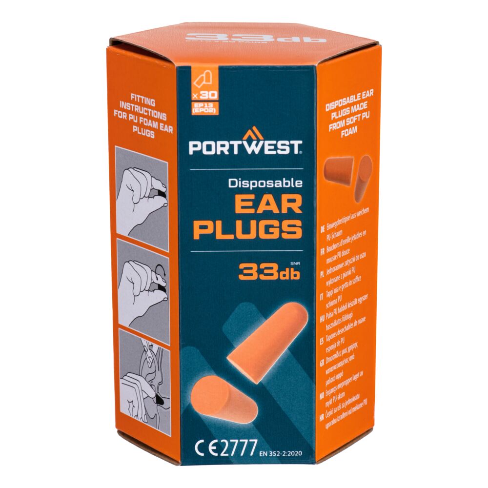 Portwest PU Foam Ear Plugs (30 Pairs) - Orange - EP13ORR