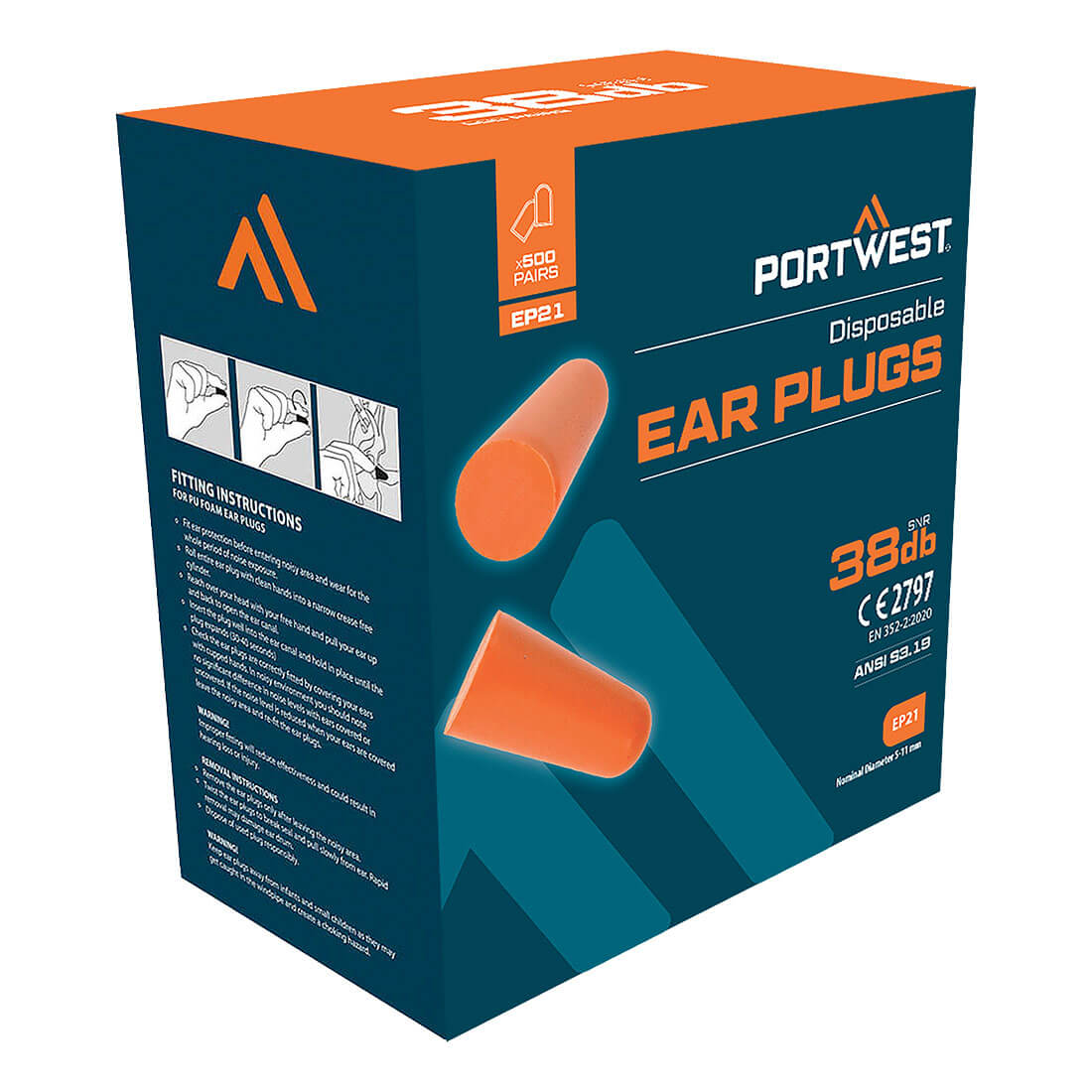 Portwest Ear Plug Dispenser Refill Pack (500 Pairs)  - Orange - EP21ORR