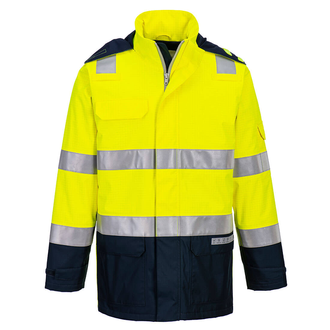Portwest Bizflame Rain+ Hi-Vis Multi-Norm Contrast FR Jacket - Yellow/Navy - FR605YNR