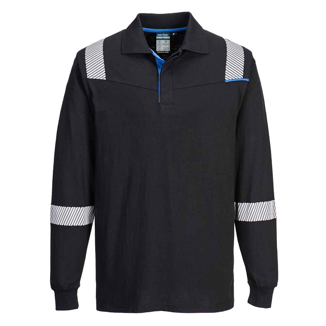 Portwest WX3 Modaflame Knit FR Long Sleeve Polo Shirt - Black - FR711BKR