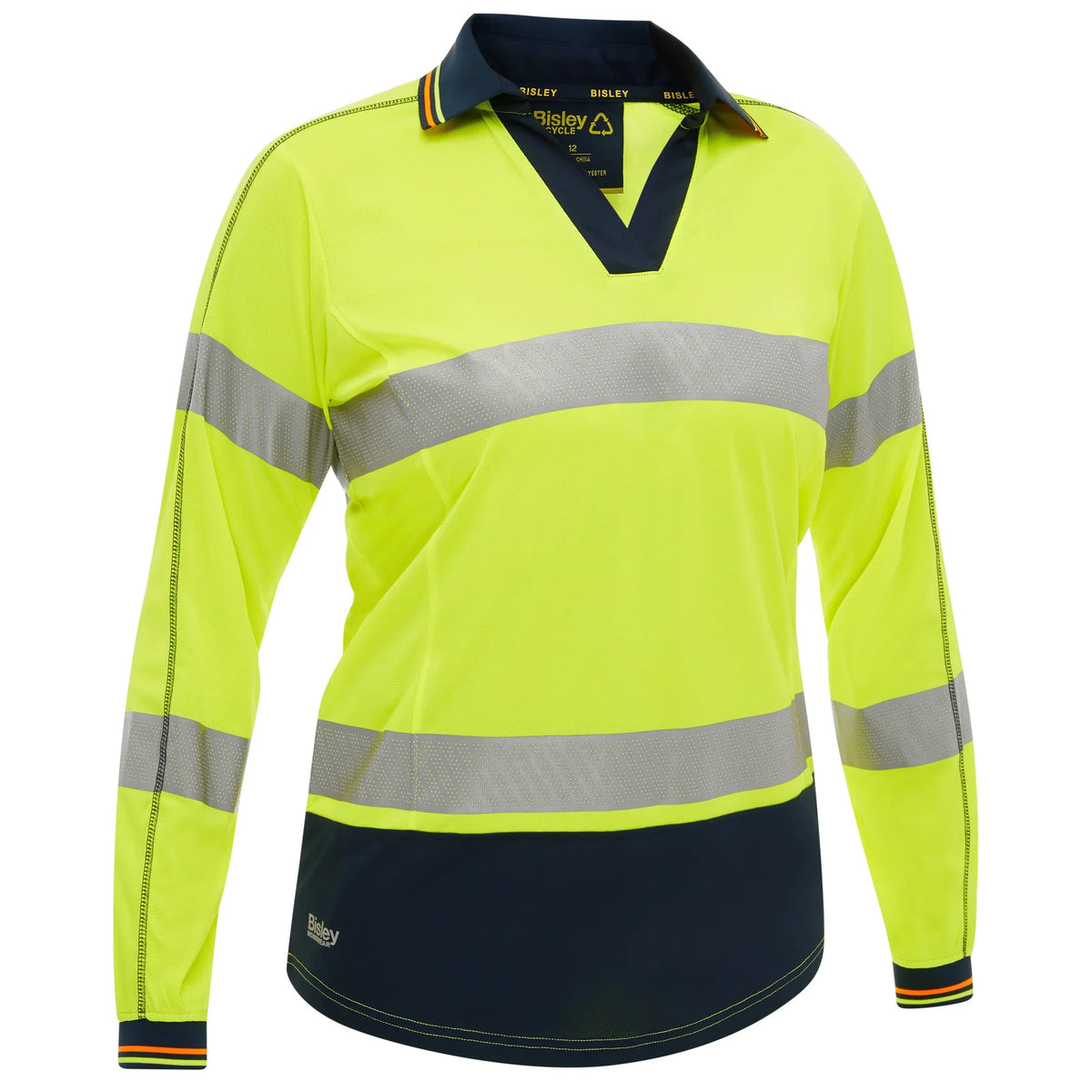 Bisley WOMENS TAPED TWO TONE HI VIS POLO SHIRT L/SLEEVE