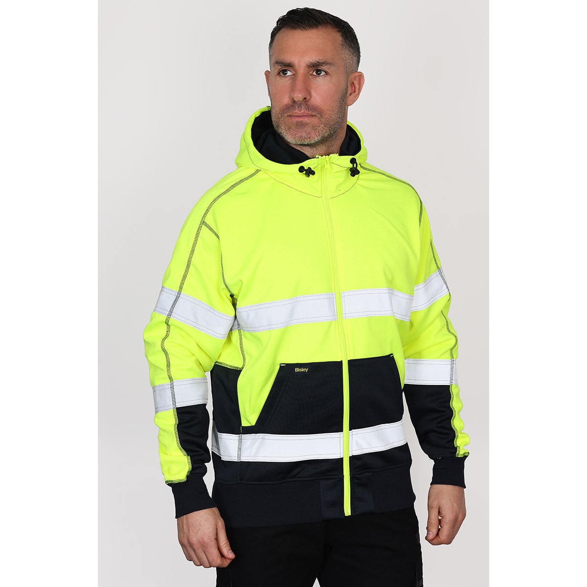 Bisley Taped Hi Vis Front Zip Fleece Hoodie