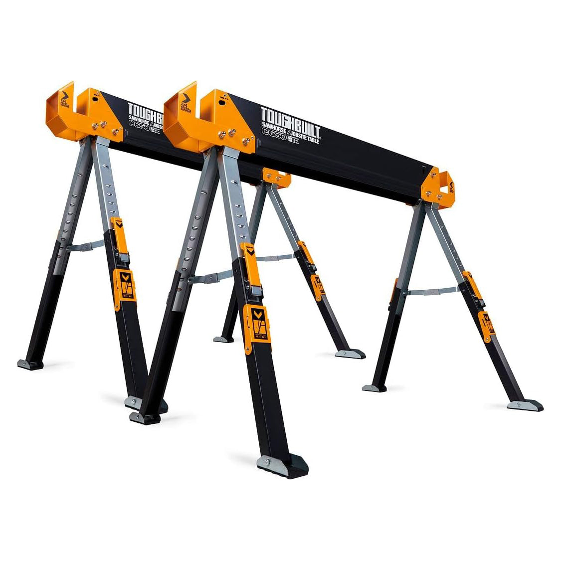 ToughBuilt TB-C650/2 Adjustable Sawhorse Twin Pack - Versatile Jobsite Table