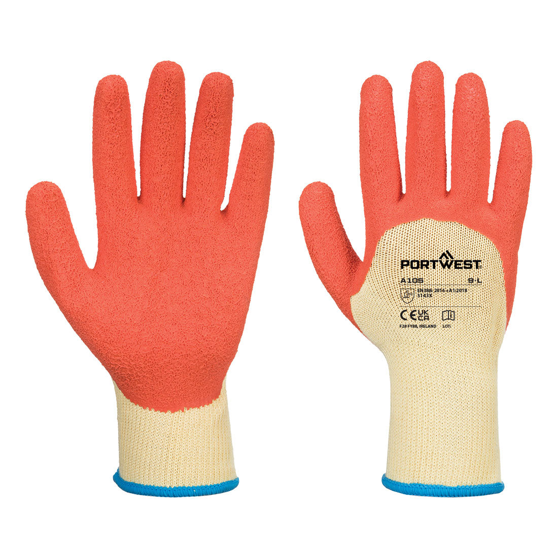 Portwest Grip 10 Latex 3/4 Dipped Glove - Yellow/Orange - A105Y1R