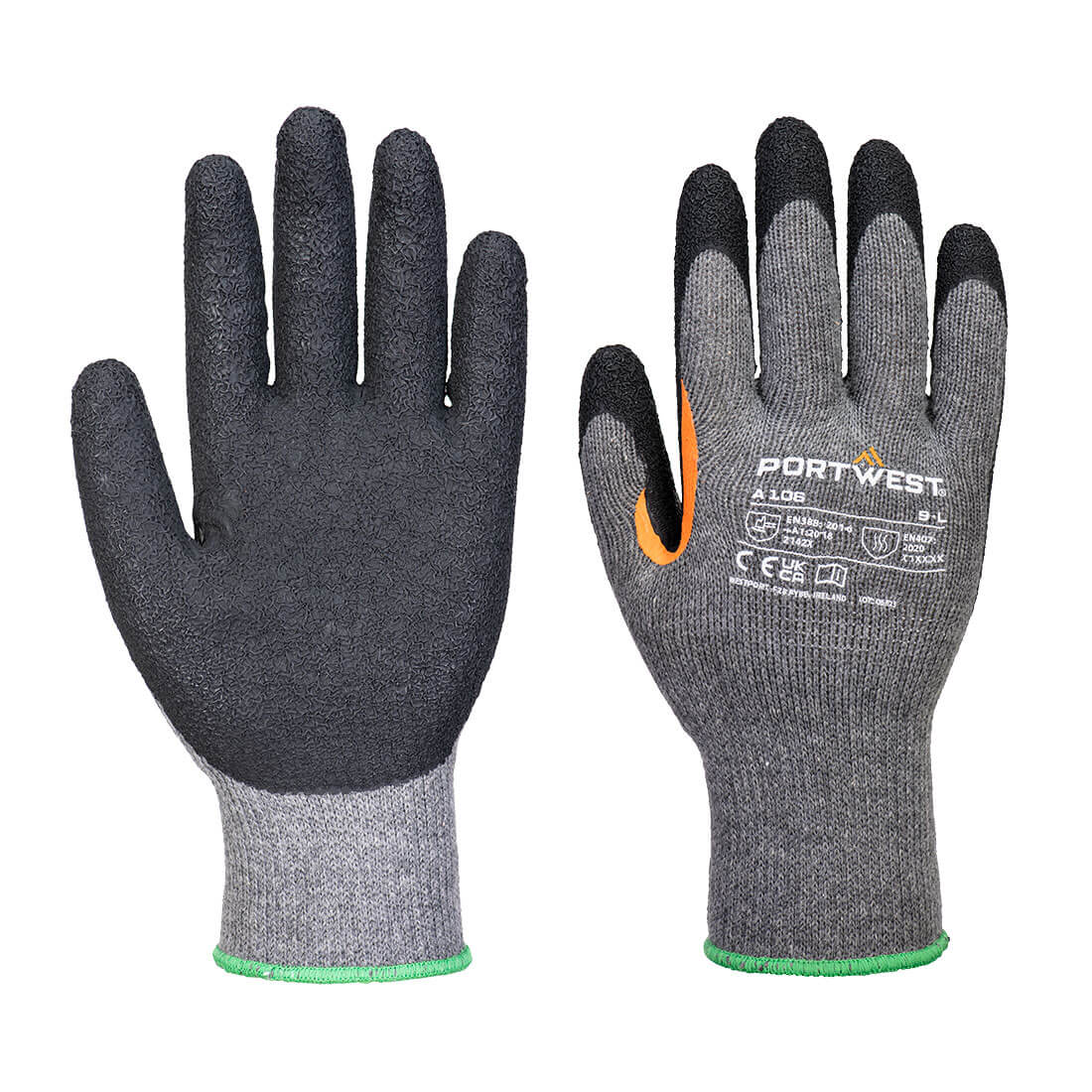 Portwest Grip 10 Latex Reinforced Thumb Glove - Grey/Black - A106G8R
