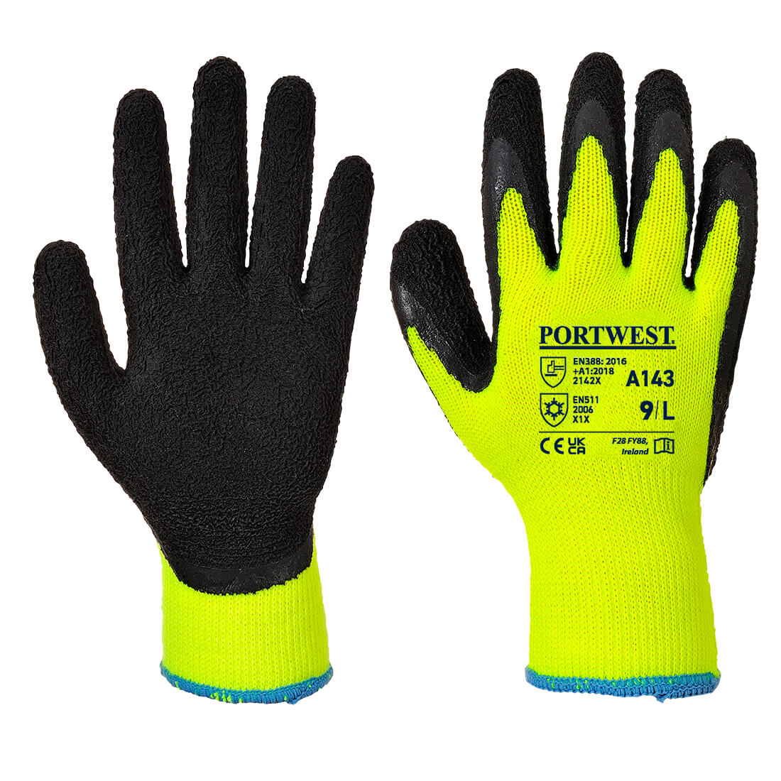 Portwest Cold 10 Latex Foam Glove  - Yellow/Black - A143Y8R