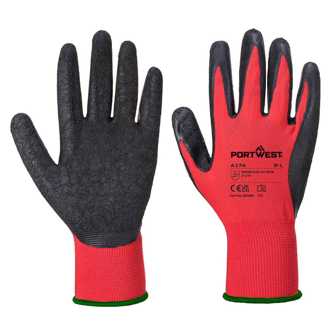 Portwest Grip 13 Latex Crinkle Glove - Red/Black - A174R8R