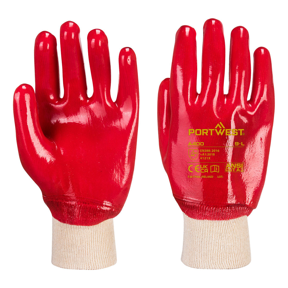 Portwest Grip PVC Knitwrist - Red - A400RER