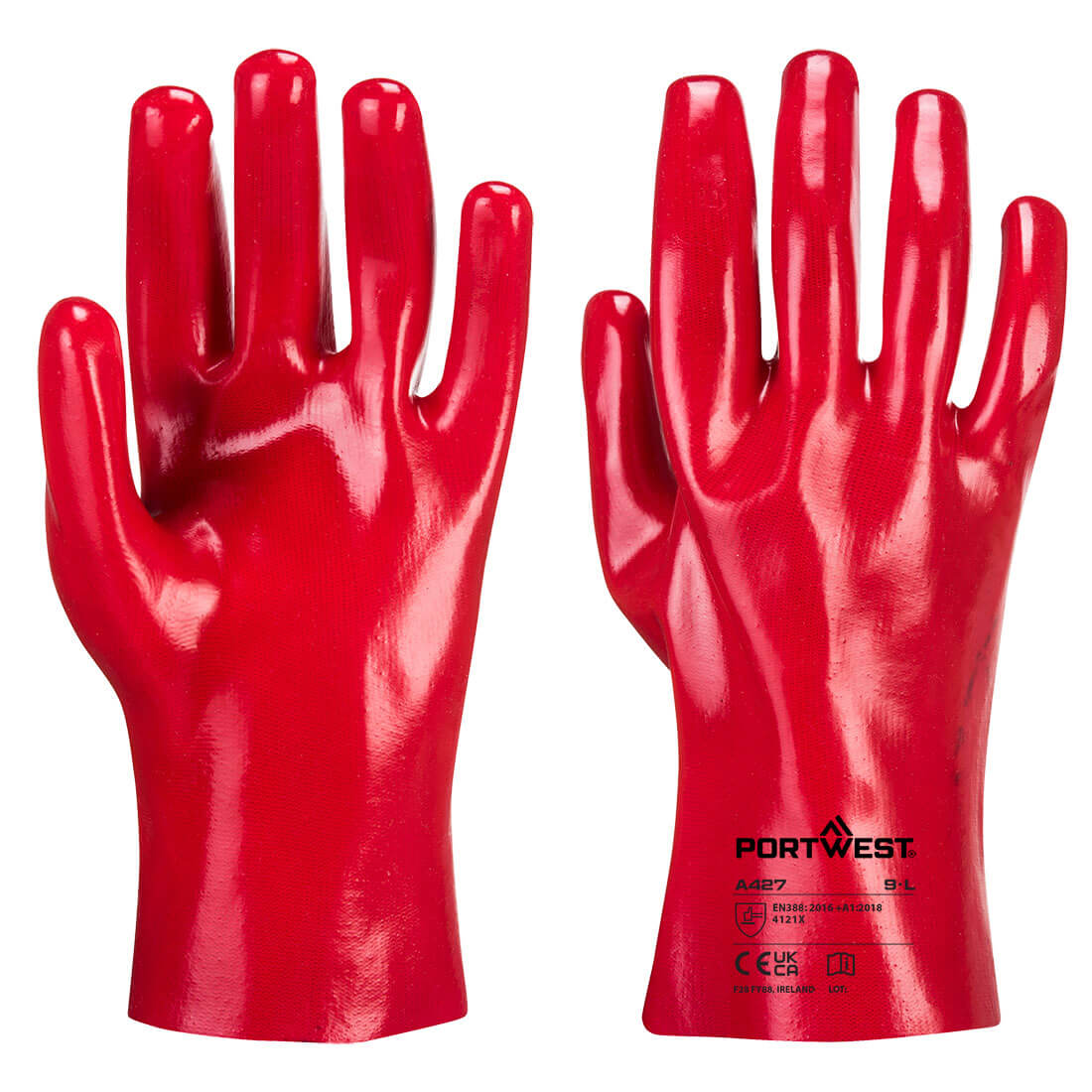 Portwest Grip 12 PVC Gauntlet 27cm - Red - A427RER