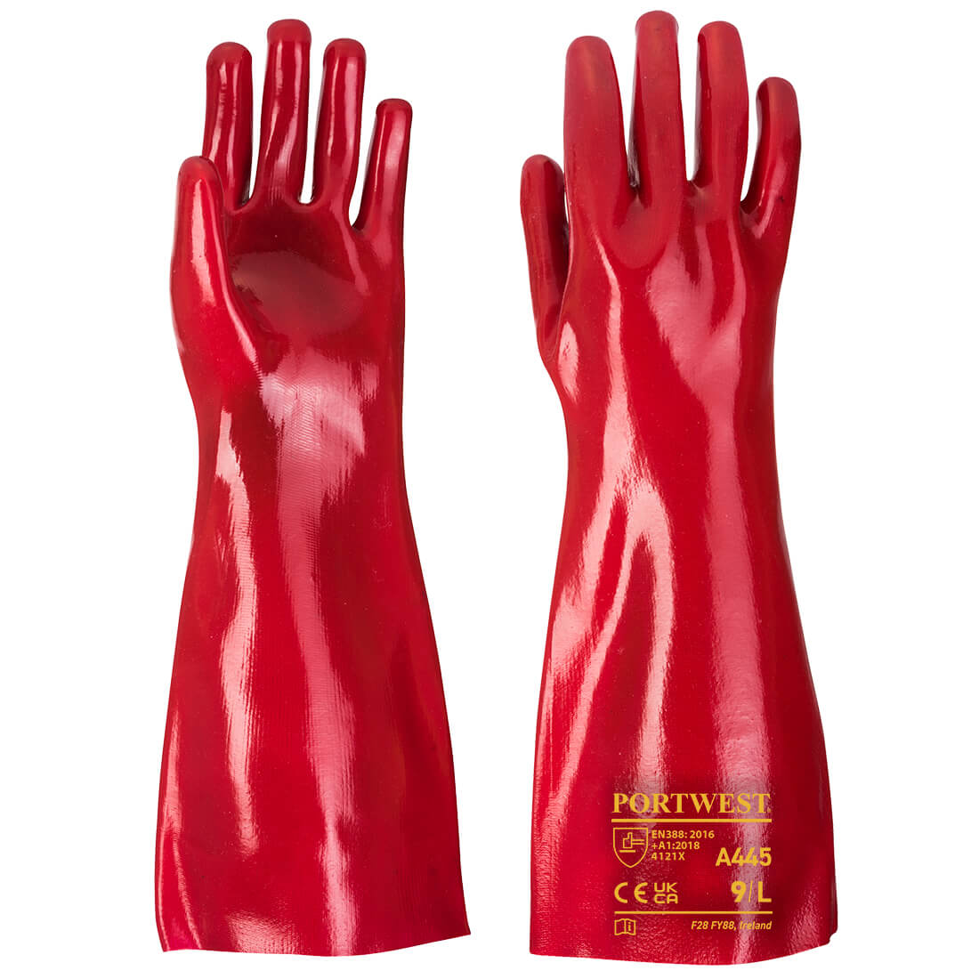 Portwest Grip 12 PVC Gauntlet 45cm - A445 - Red / XL