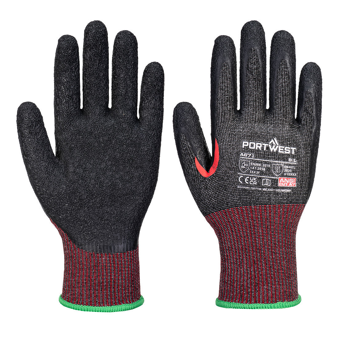 Portwest CS Cut F13 Latex Glove - Black - A671K8R