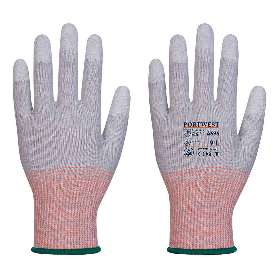 Portwest LR13 ESD PU Fingertip Cut Glove - Grey/White - A696G6R