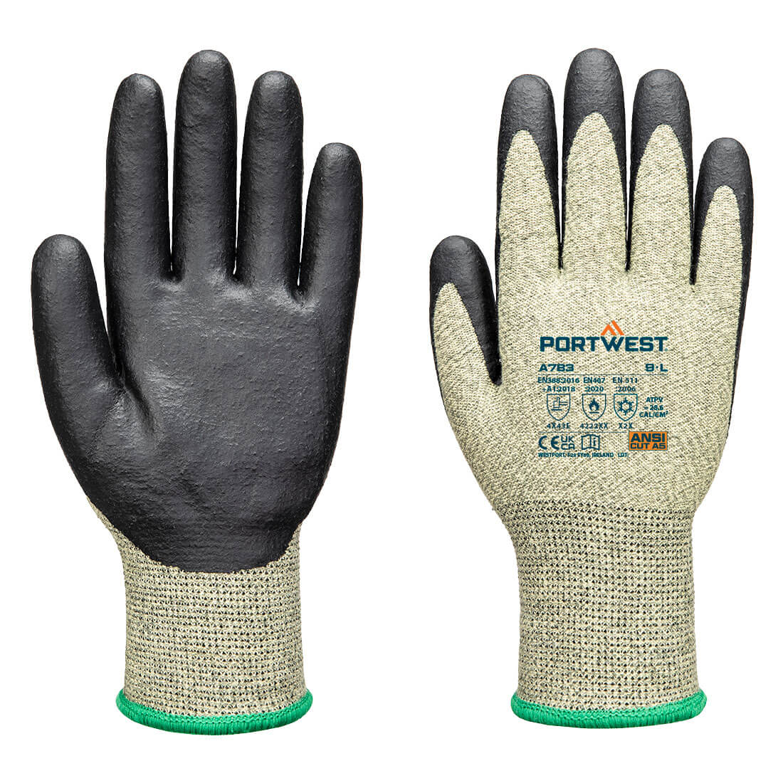 Portwest Arc Cut F13 Level 3 Glove - Green/Black - A783E8R