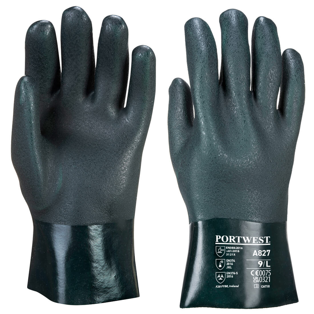 Portwest Chem 270 PVC Double Dipped Gauntlet - Green - A827GNR