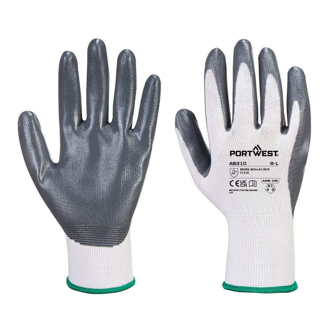 Portwest Grip 13 Nitrile Essential Multipack (Pk 12) - AB310 - White/Grey / L