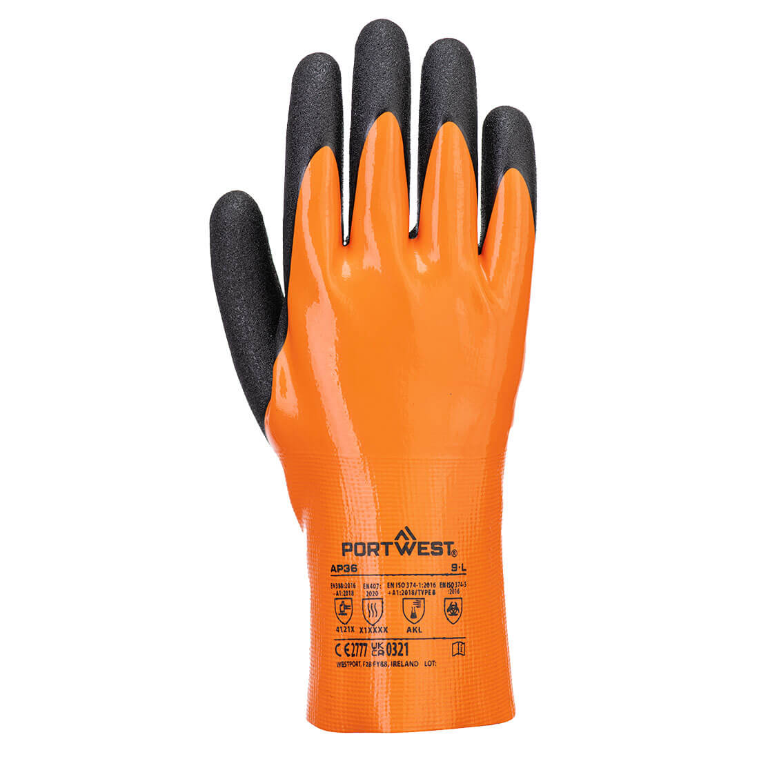 Portwest Grip 15 Nitrile Double Gauntlet  - Orange/Black - AP36O8R