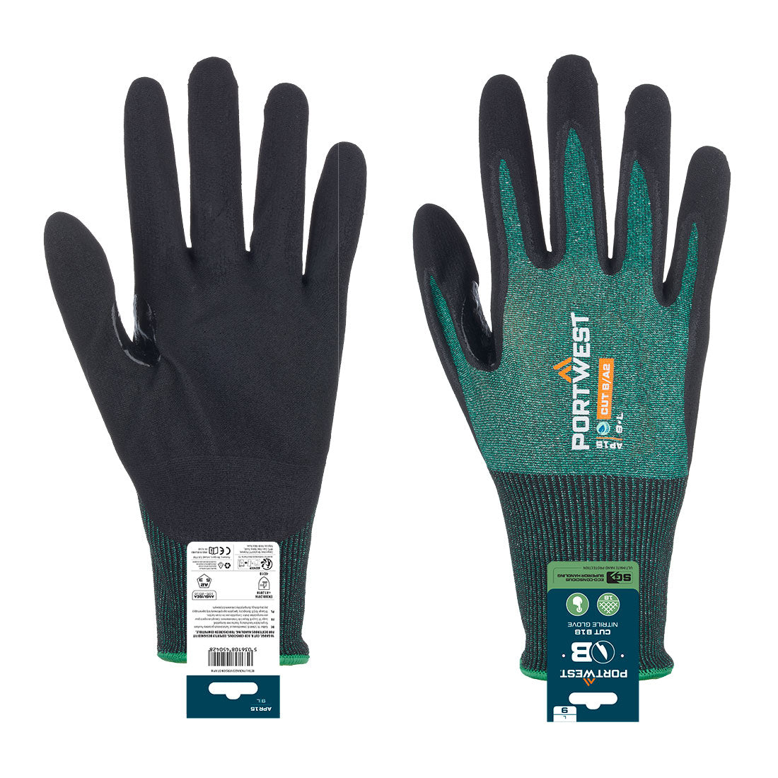 Portwest SG Cut B18 Nitrile Glove (Retail) - APR15 - Green/Black / L