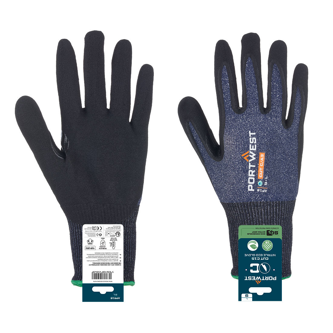 Portwest SG Cut C15 Nitrile Glove (Retail) - APR18 - Blue/Black / L