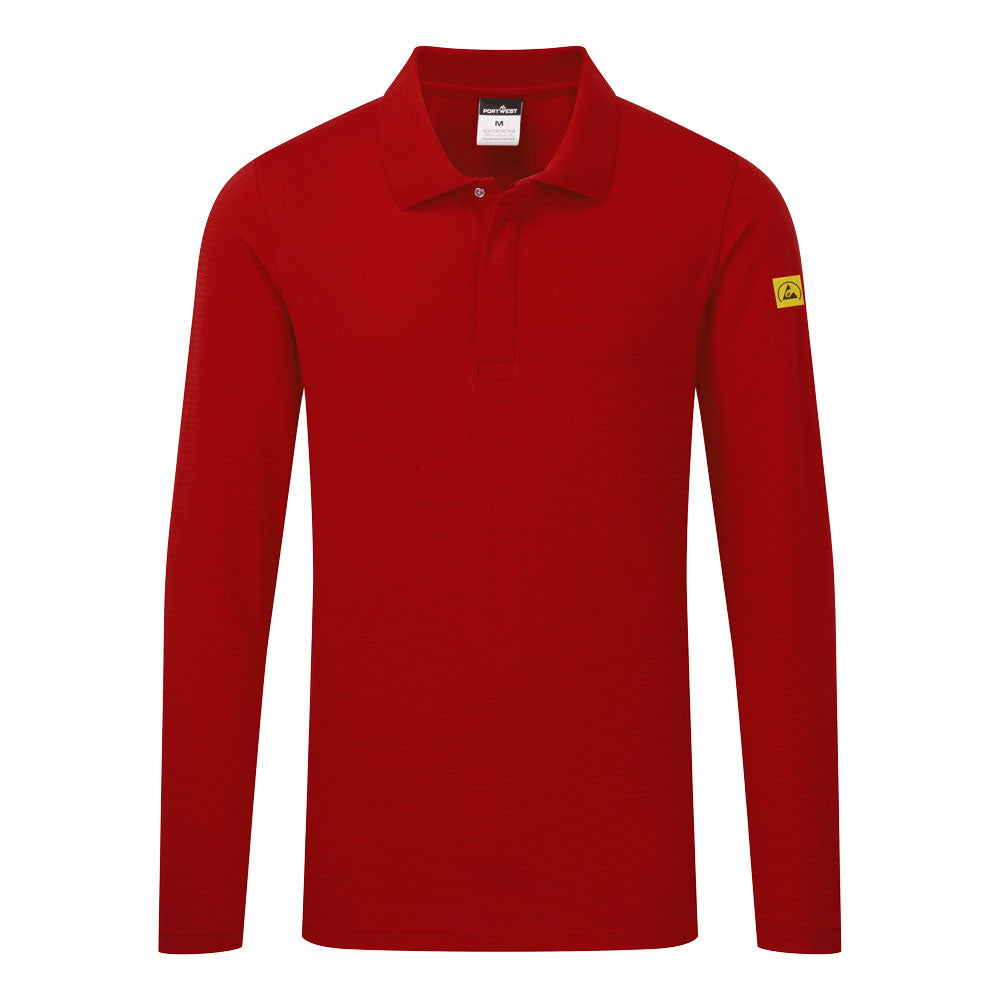 Portwest Anti-Static ESD Polo Shirt L/S - Deep Red - AS23DRR