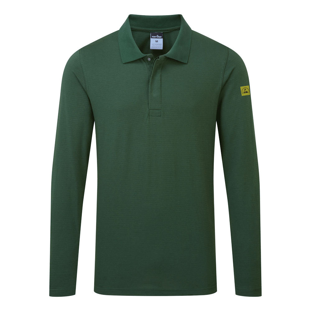 Portwest Anti-Static ESD Polo Shirt L/S - Forest Green - AS23FGR