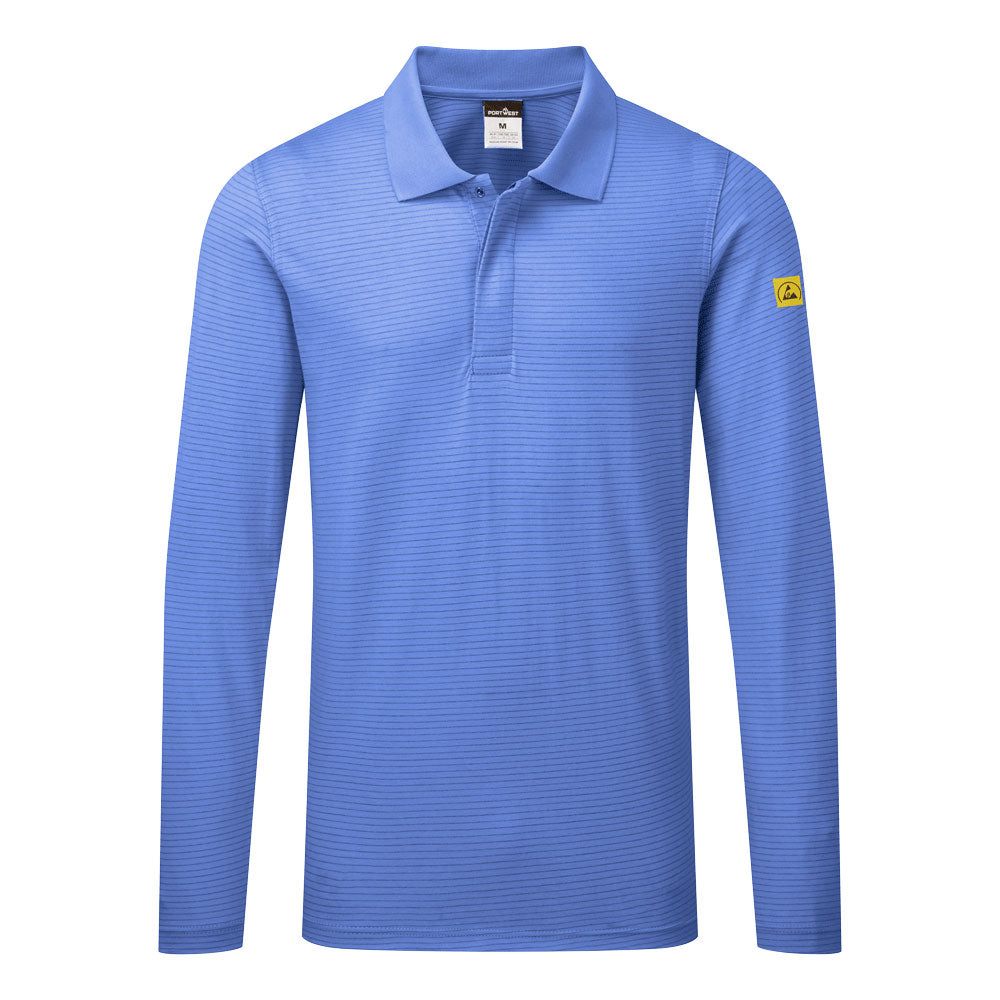 Portwest Anti-Static ESD Polo Shirt L/S - Hamilton Blue - AS23HBR