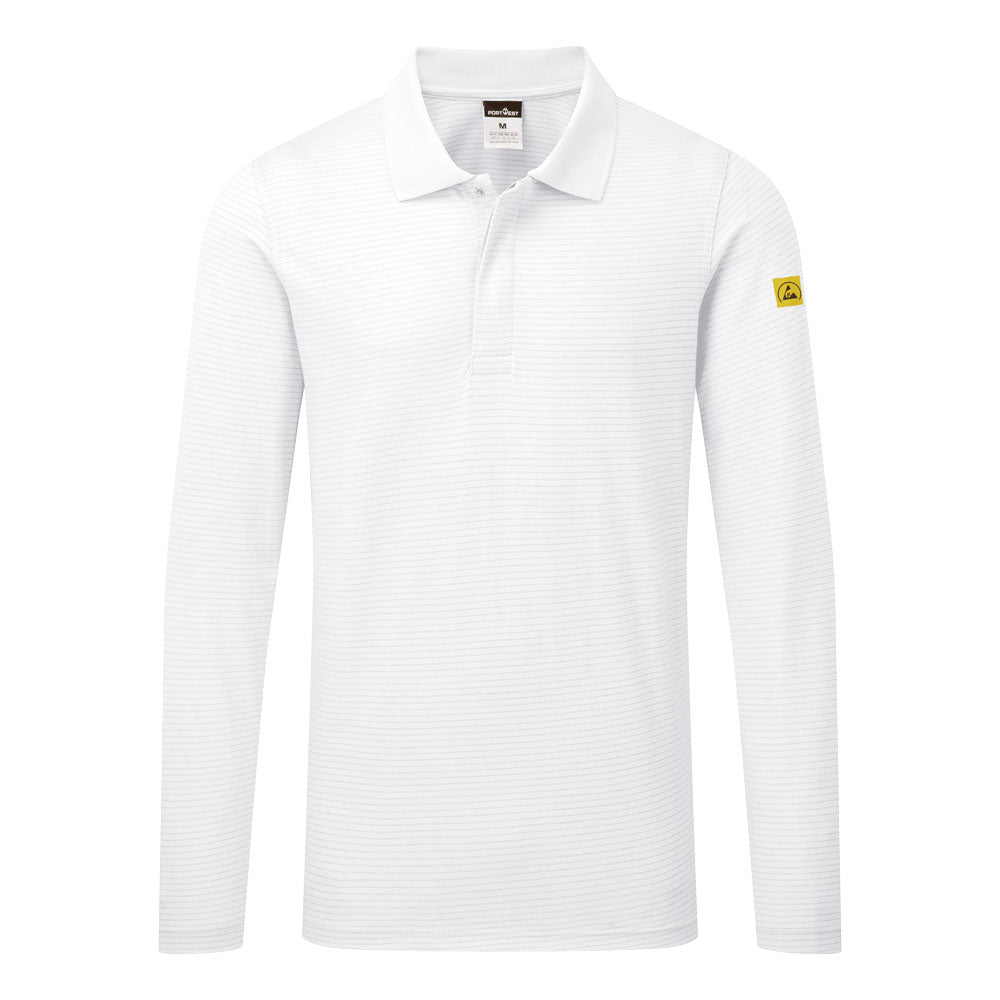 Portwest Anti-Static ESD Polo Shirt L/S - White - AS23WHR