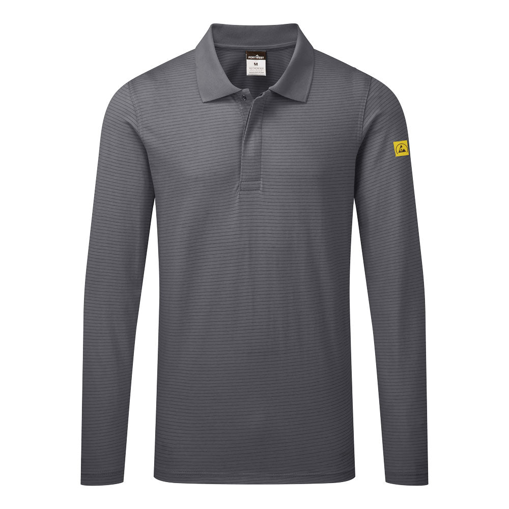 Portwest Anti-Static ESD Polo Shirt L/S - Zoom Grey - AS23ZOR
