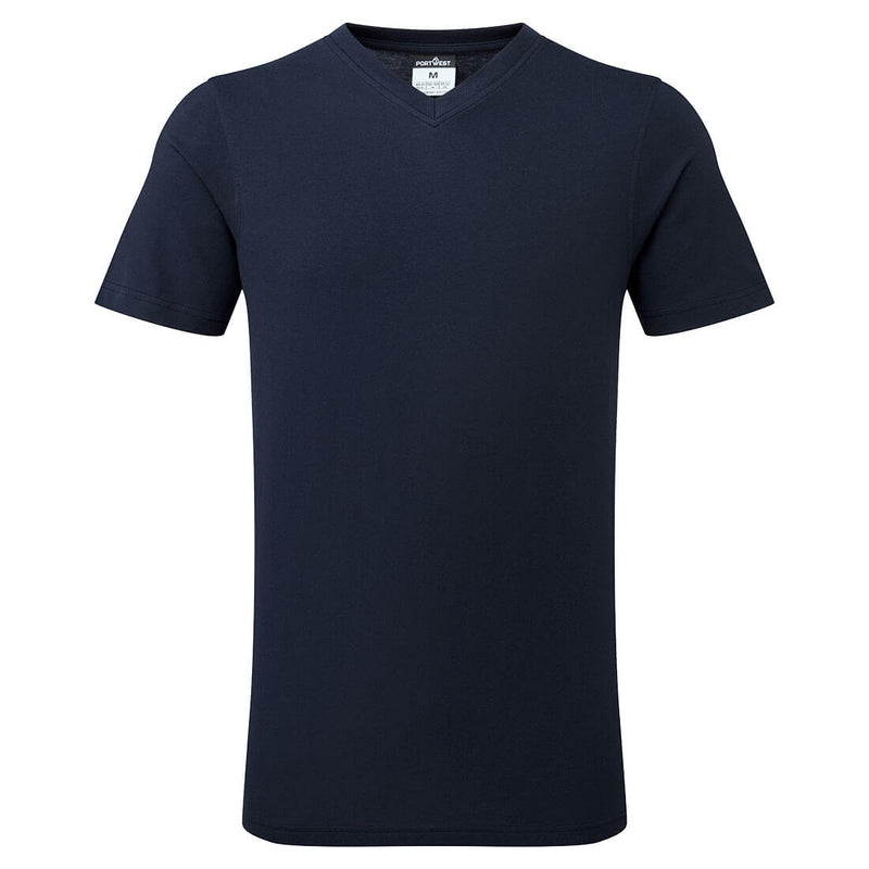 Portwest V-Neck Cotton T-Shirt S/S - Navy - B197NAR