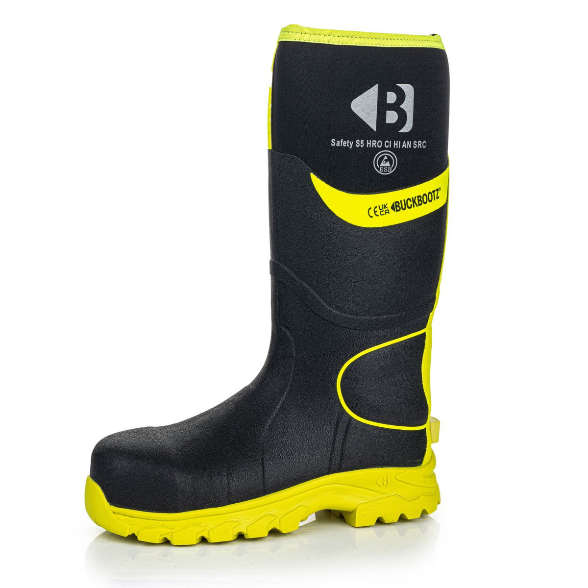 Buckbootz BBZ8000 Black / Hi-Vis Yellow safety wellingtons – product view